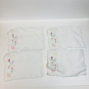 Vintage Cocktail Napkin Rooster Floral Windowpane Embroidery White lot of 4
